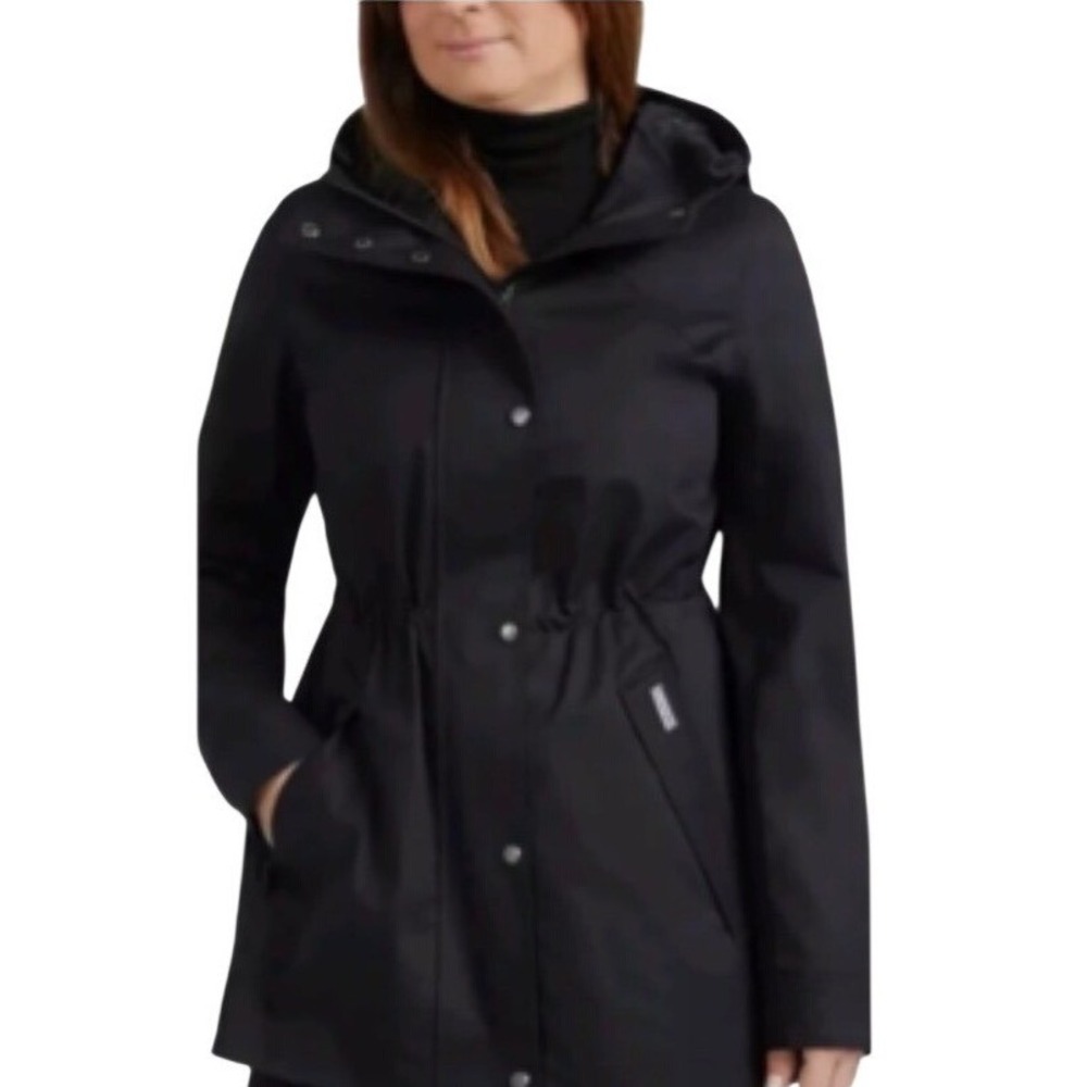 Hunter Womens Black Hooded Rain Jacket Parka Drawstring Waist Size Medium